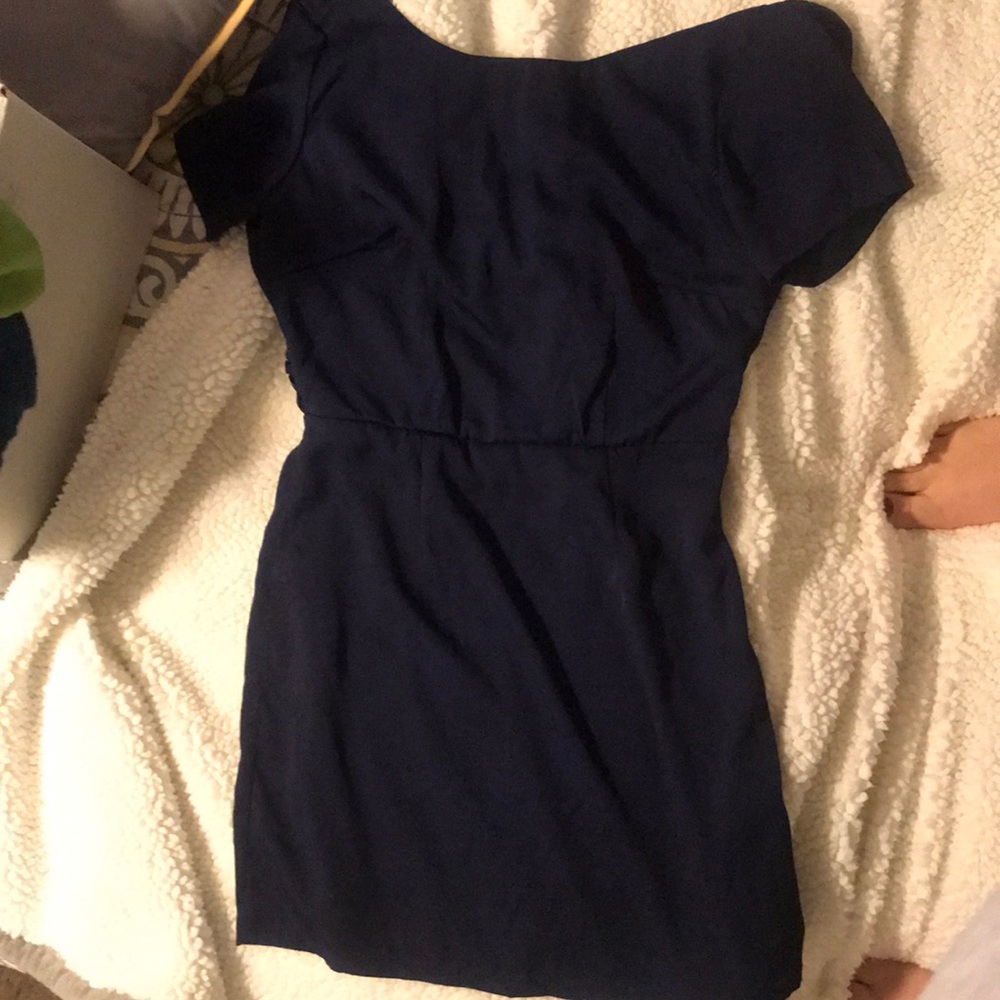 silky navy blue cocktail dress